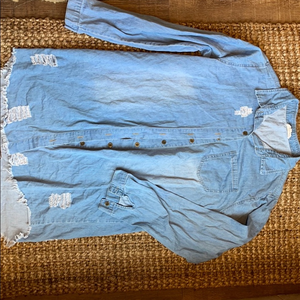 Distressed denim dress